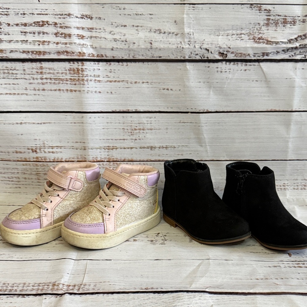 Lot of 2❣️ Size 6 Toddler Girls Glittery Pink High Tops and Black Booties